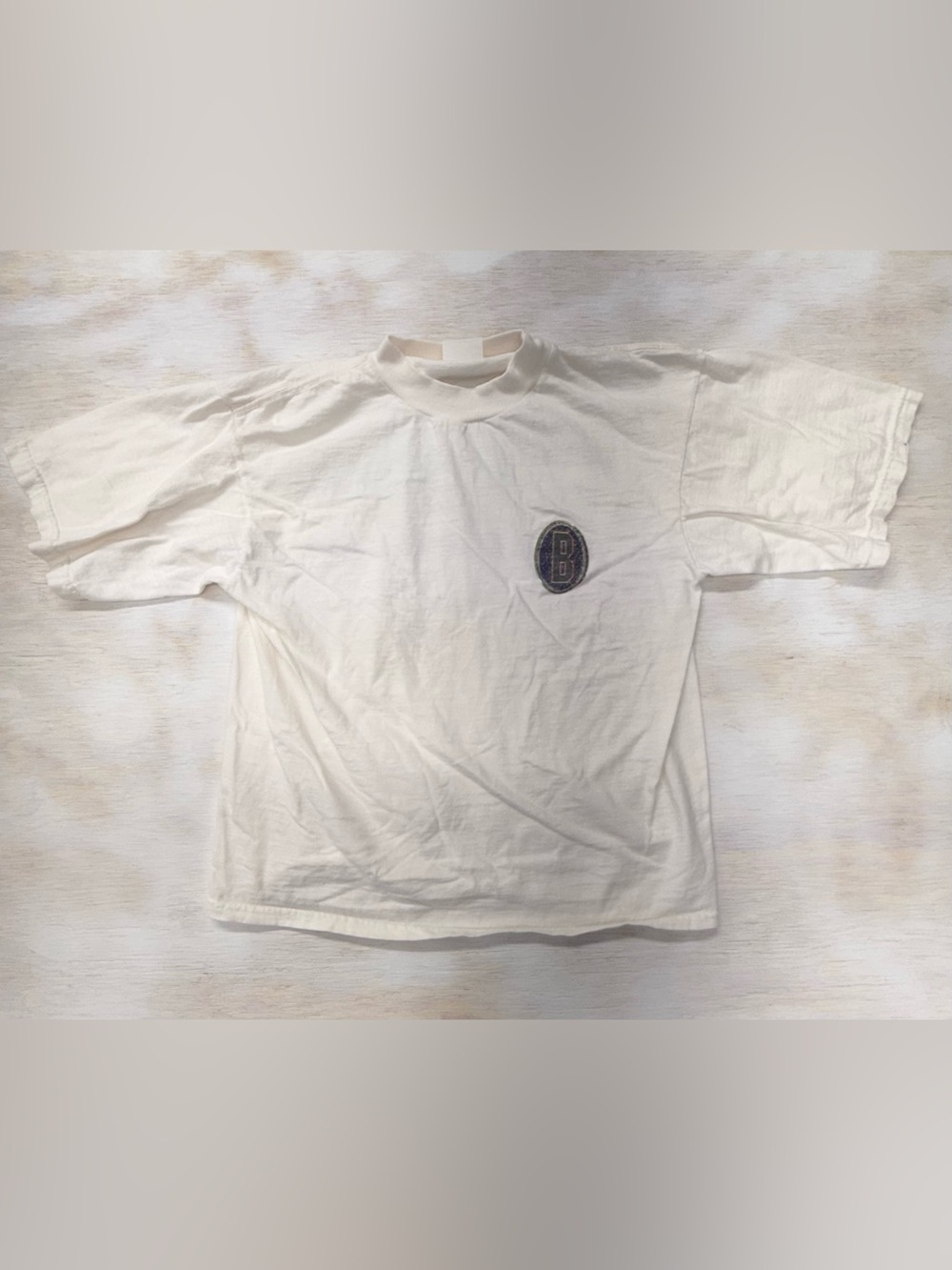 Vintage 90’s Bugle Boy Cream Short-Sleeve Tee with Flames Boy’s Large